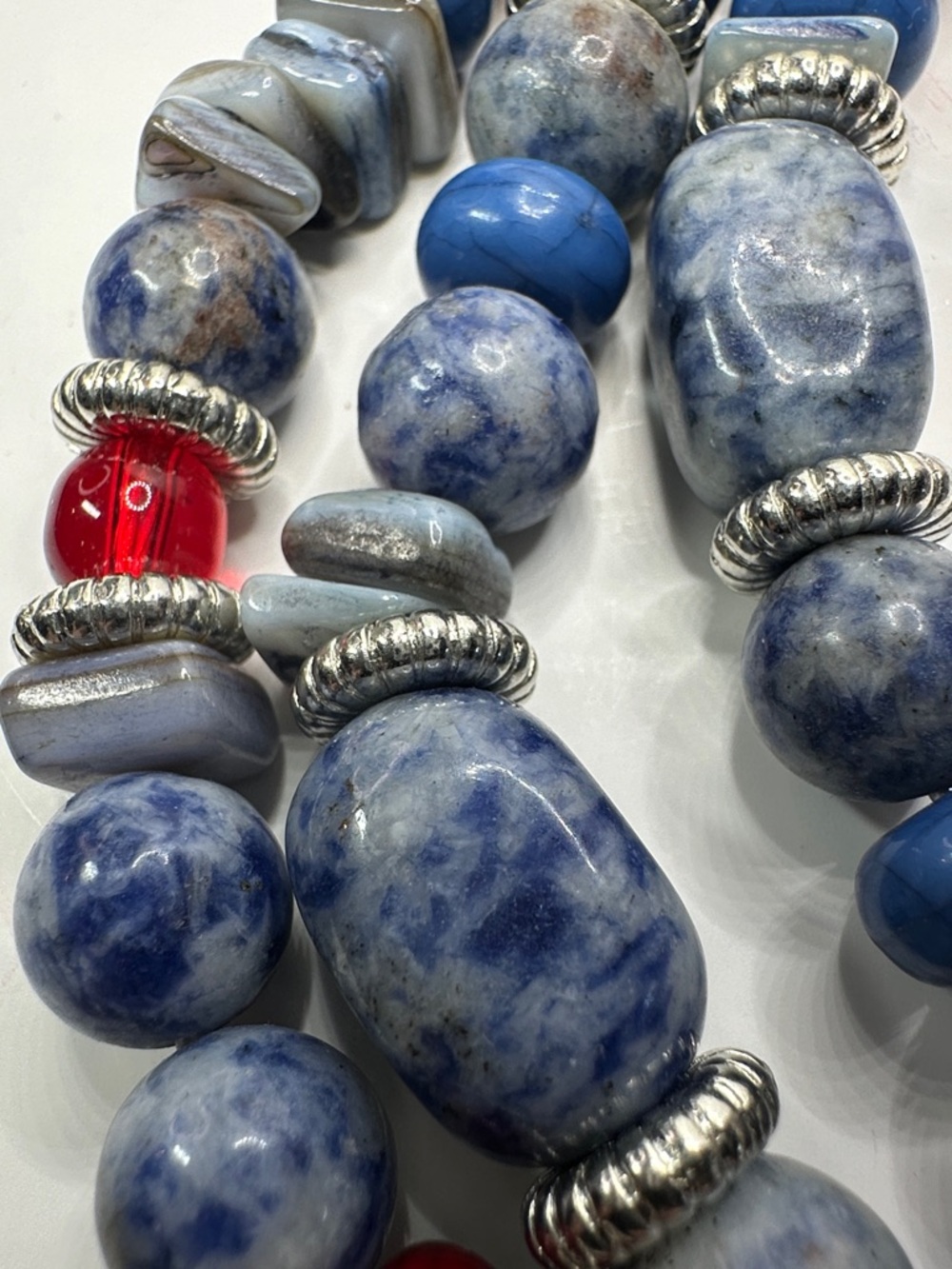 Cato Multi Strand Necklace Bracelet Set Sodalite Shell Red Leather 4th Of July - Picture 7 of 13